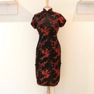 Black and Red Floral Qipao